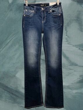NWT MISS ME WOMEN'S MID-RISE BOOTCUT DENIM JEANS BLUE SIZE 26 x 34.